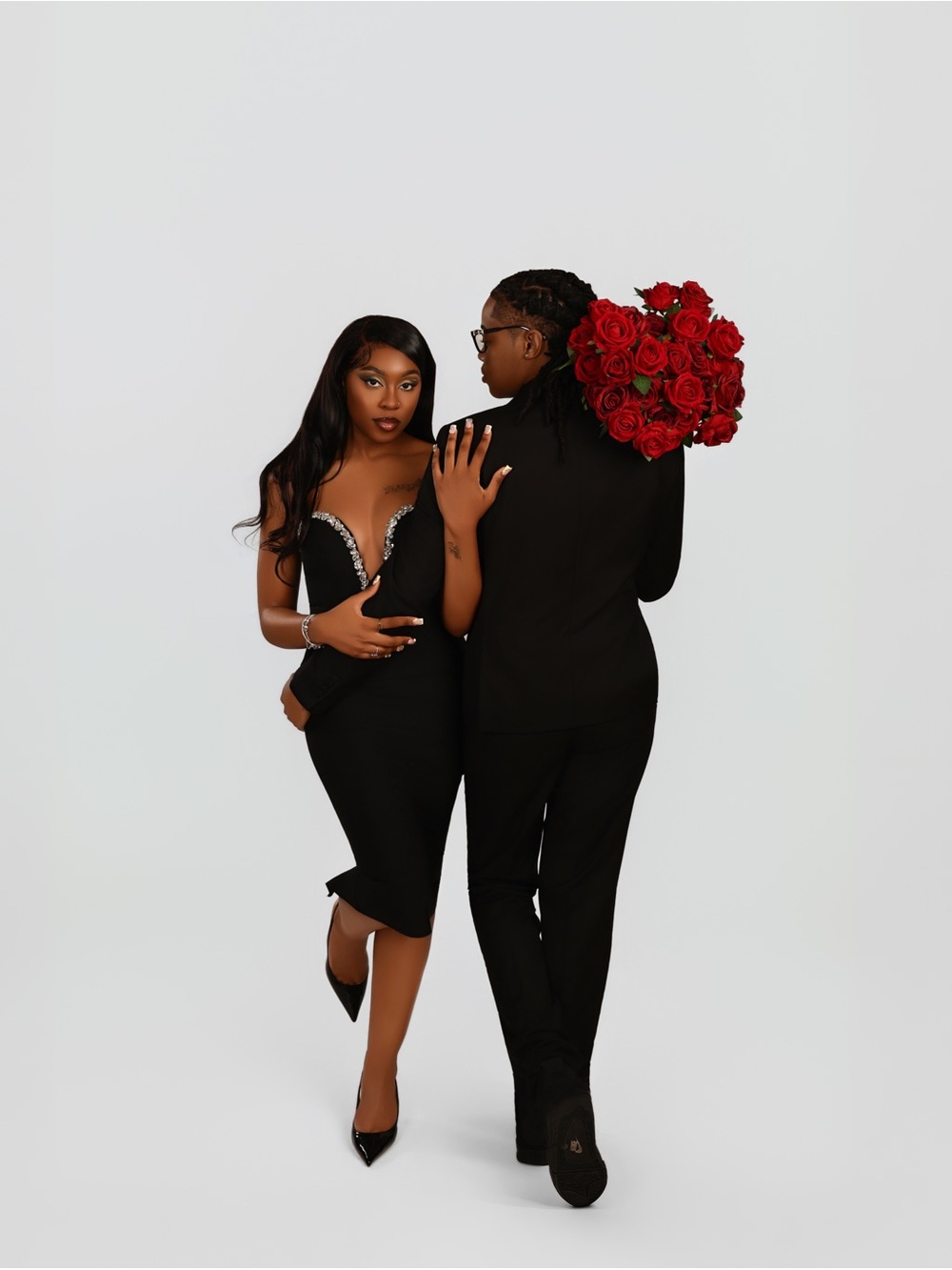 Fashion Nova Black Strapless Midi Dress with Rhinestone Trim